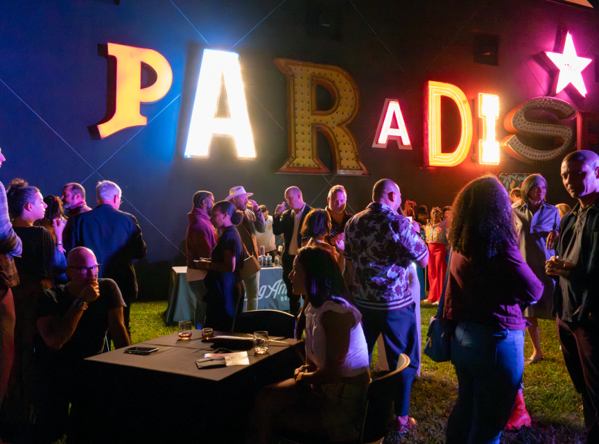 A live jazz band plays in MOCA's courtyard
