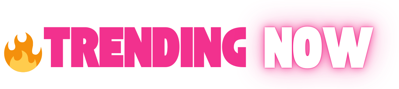Pink uppercase text 'TRENDING' followed by white uppercase text 'NOW' with a flame emoji before the word.