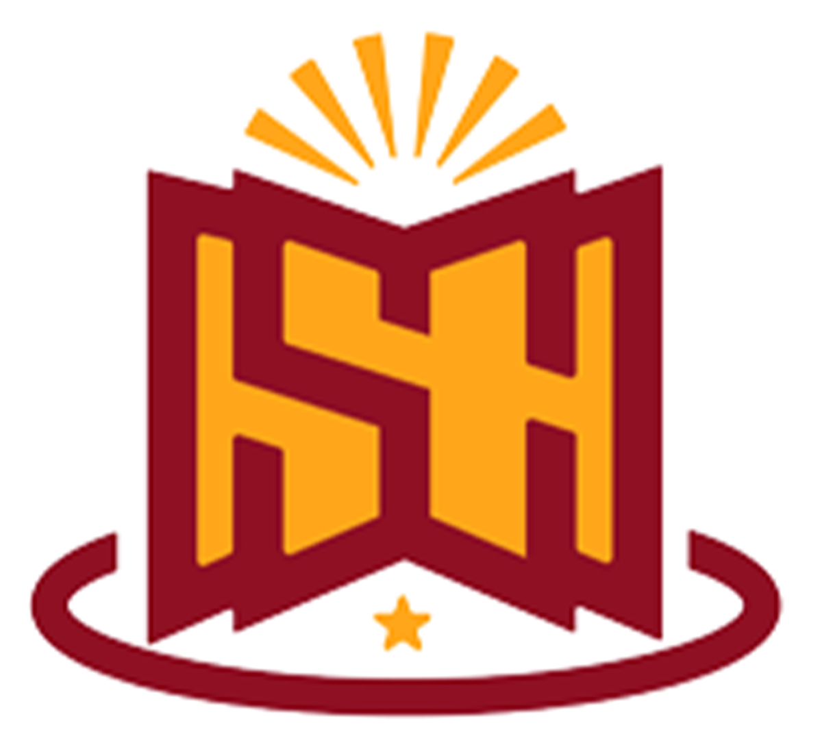 Logo with stylized letters 'SSH' in maroon and gold resembling an open book with rays above and a star below encircled by a maroon ring.