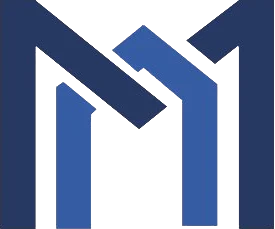 Logo featuring stylized overlapping letters M and 1 in blue shades.