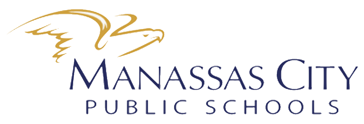 Logo of Manassas City Public Schools featuring a stylized gold eagle above the name in blue text.