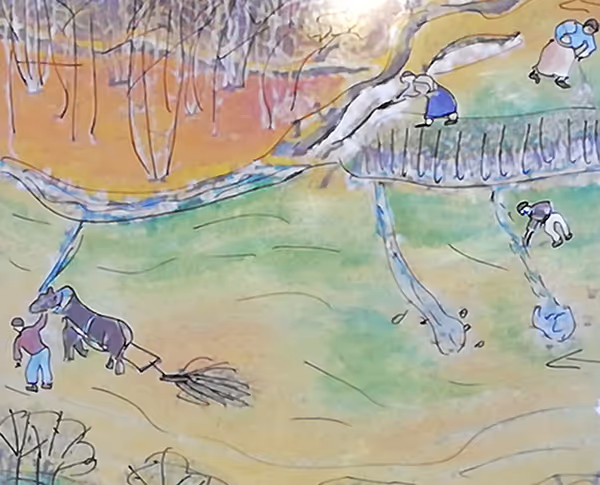 Dessin d'enfant dans le style du peintre Lucien Pouëdras