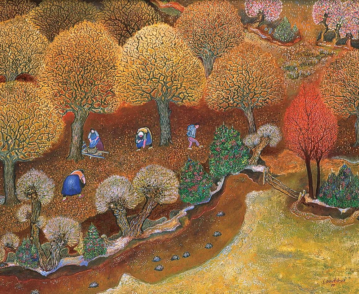 Peinture de Lucien Pouëdras : À la châtaigneraie.