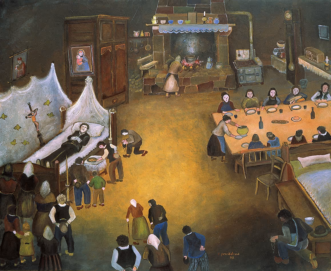 Peinture de Lucien Pouëdras : La veillée du mort.