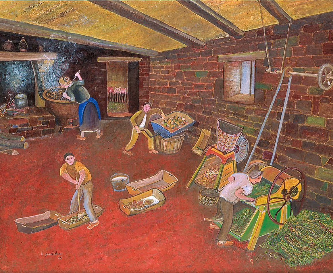 Peinture de Lucien Pouëdras : L'heure du repas des bêtes.