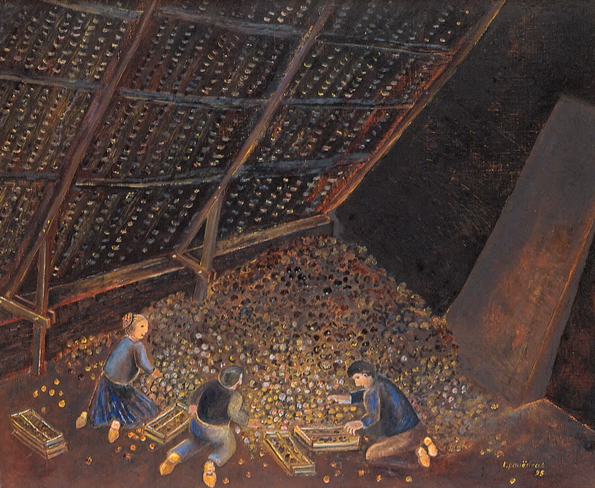 Peinture de Lucien Pouëdras : Le tri des pommes de terre.