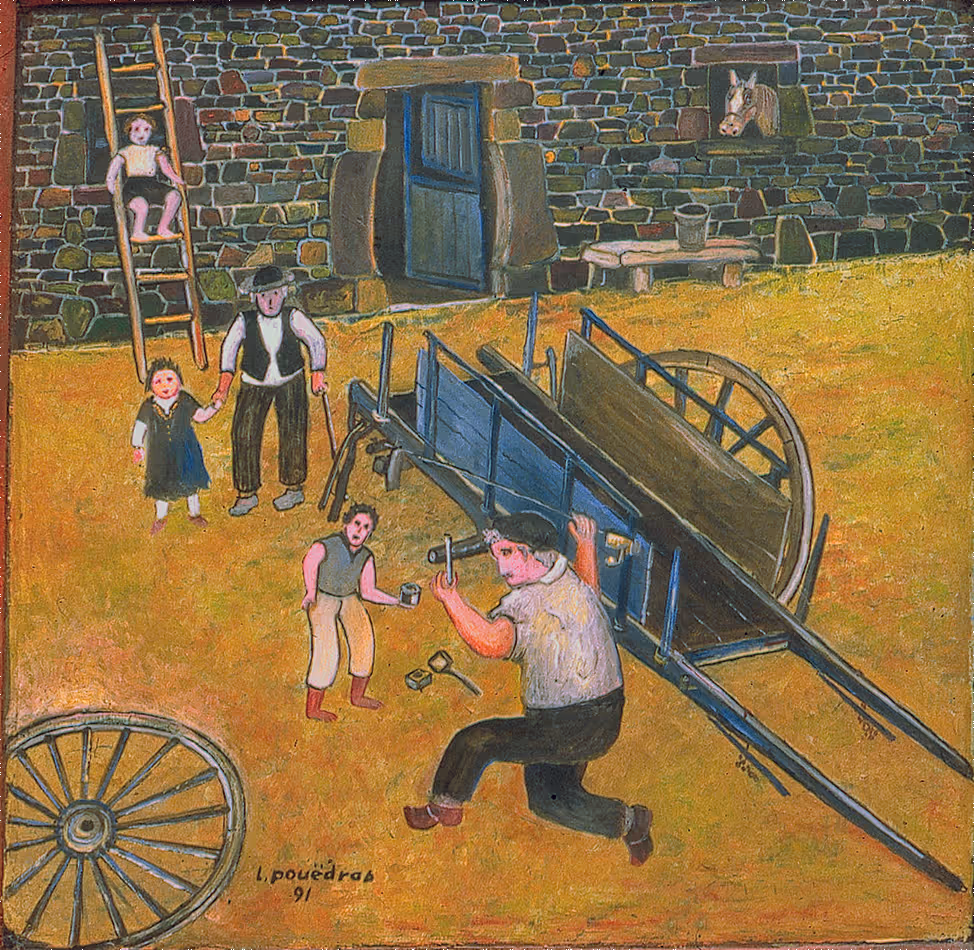 Peinture de Lucien Pouëdras : Le graissage de l'essieu.