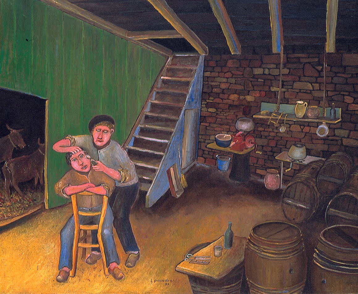 Peinture de Lucien Pouëdras : La coupe de cheveux.