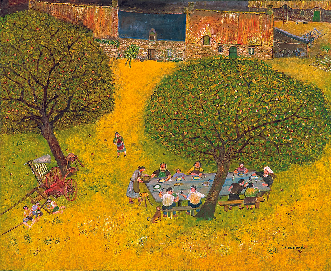 Peinture de Lucien Pouëdras : Repas à l'ombre.