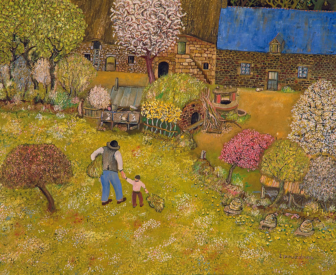 Peinture de Lucien Pouëdras : Le repas des lapins (l'initiation).