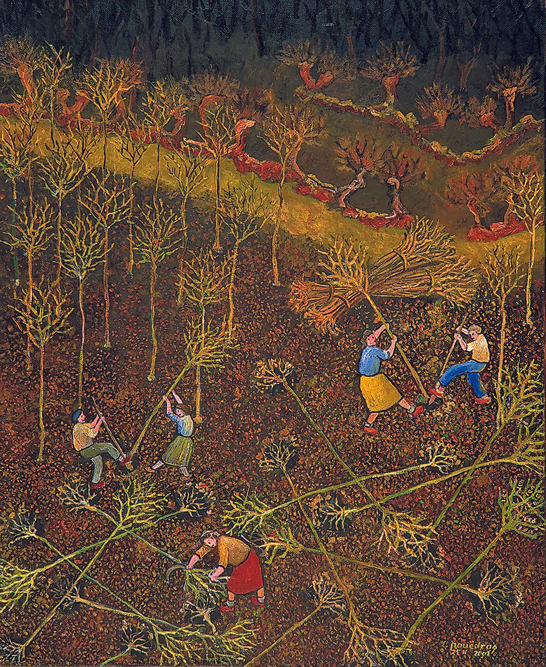 A la pépinière (arrachage du plant de pommier)