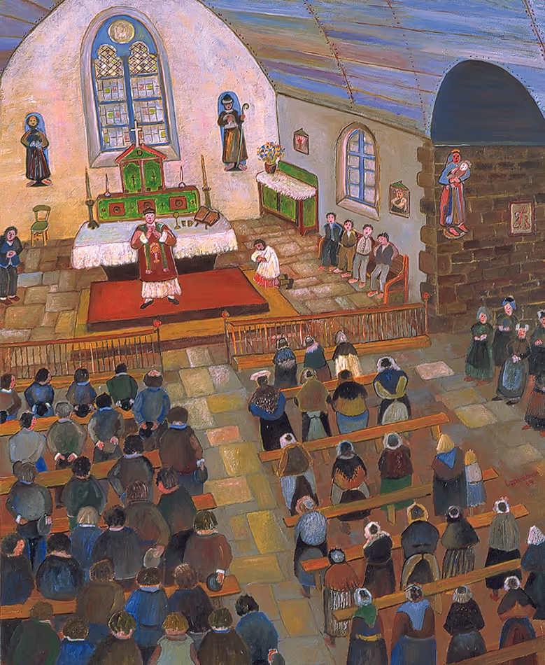La messe a l'église de Kergonan