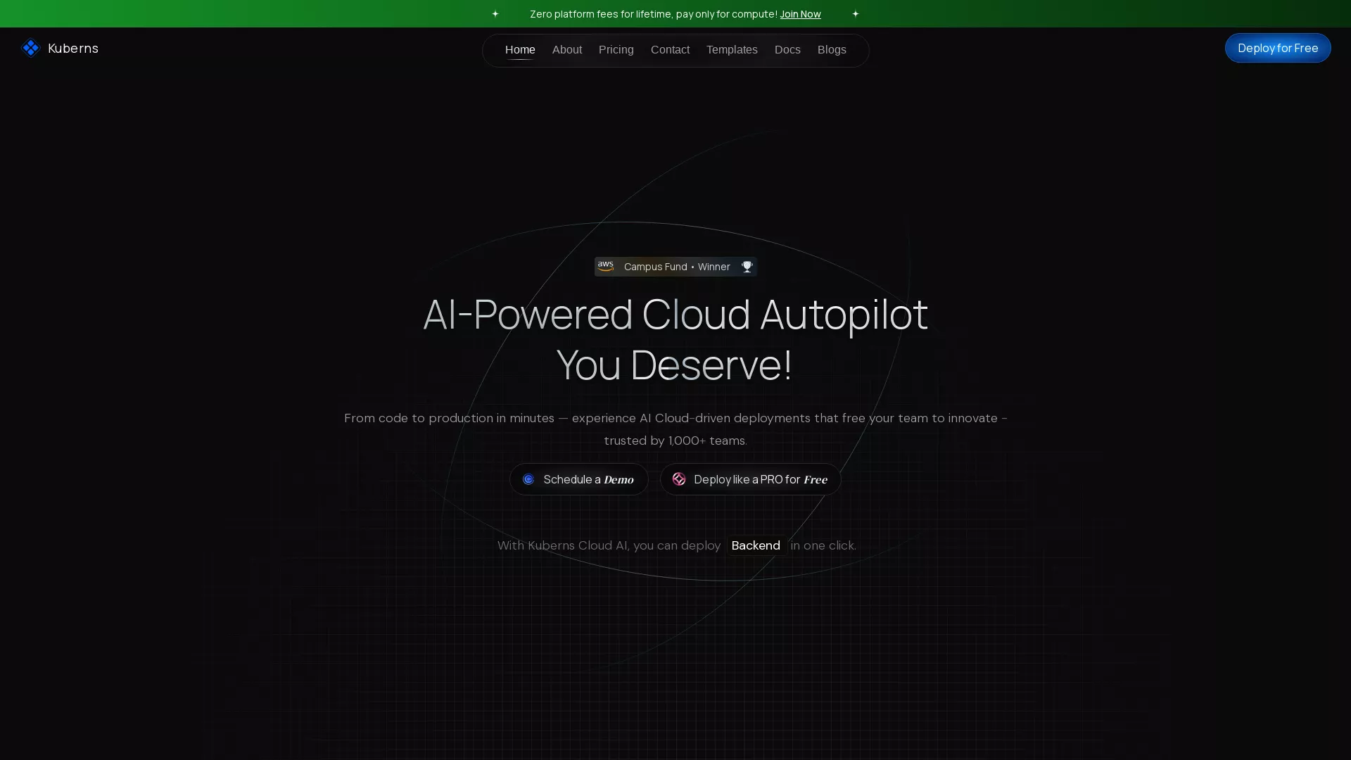 Kuberns - AI Cloud Deployment Website Screenshot
