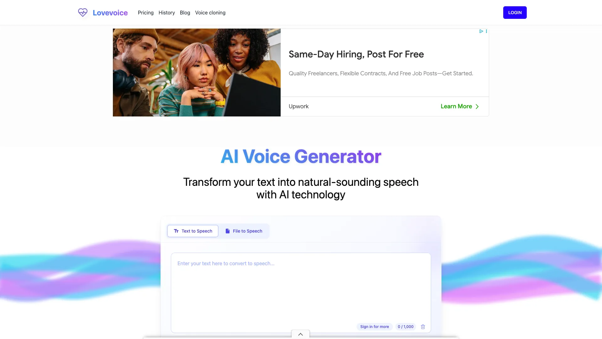 lovevoice ai - Free AI Voice Generator Website Screenshot