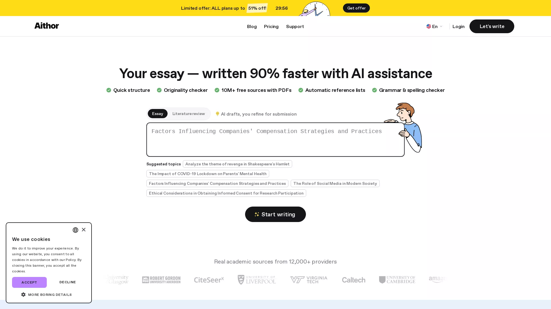 Aithor - AI Essay Writer Website Screenshot