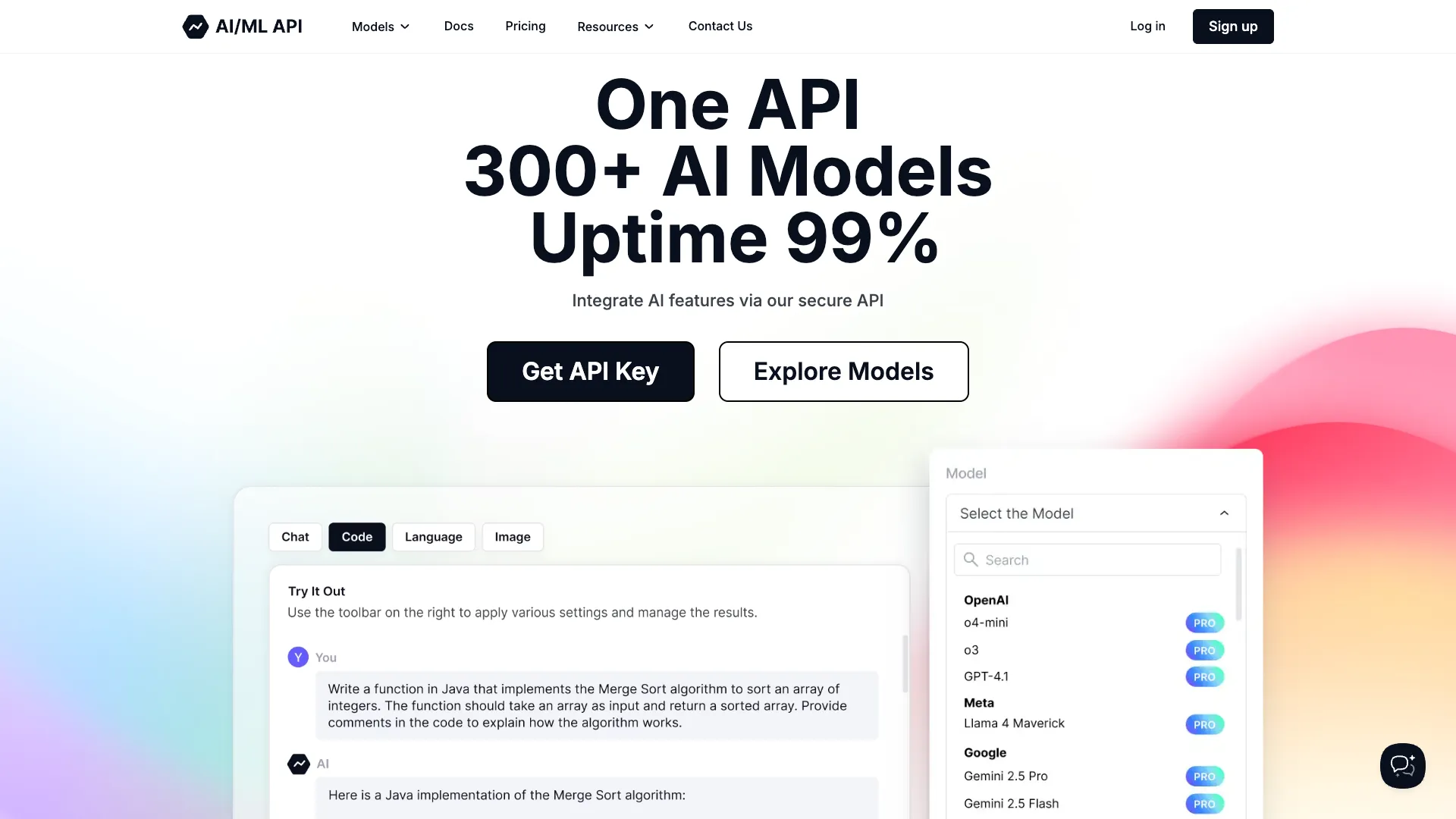 AI/ML API - AI API Website Screenshot