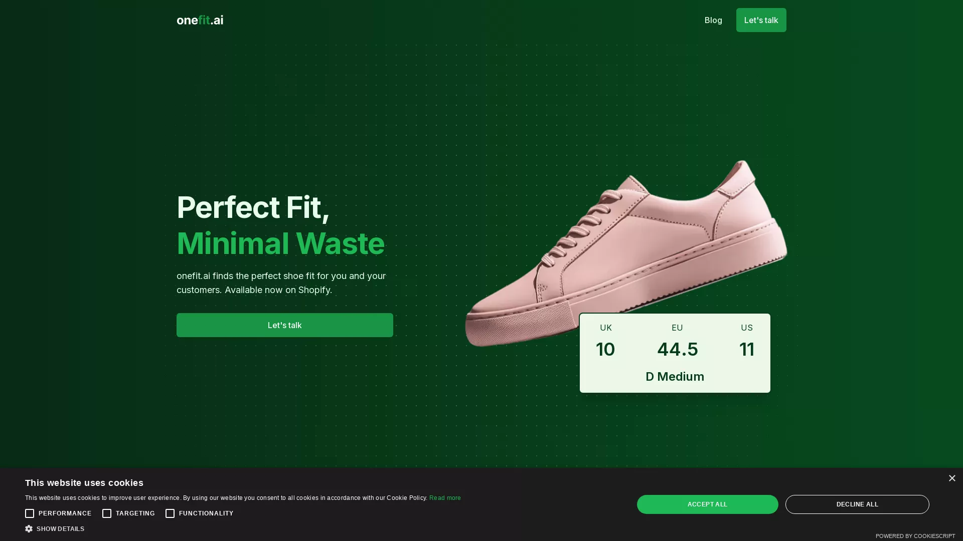 onefit.ai - AI Shoe Sizing Tool for e-commerce Website Screenshot