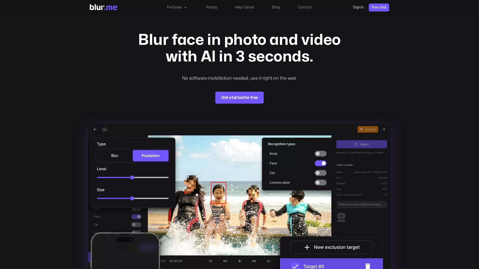 BlurMe - AI Blur Tool Website Screenshot