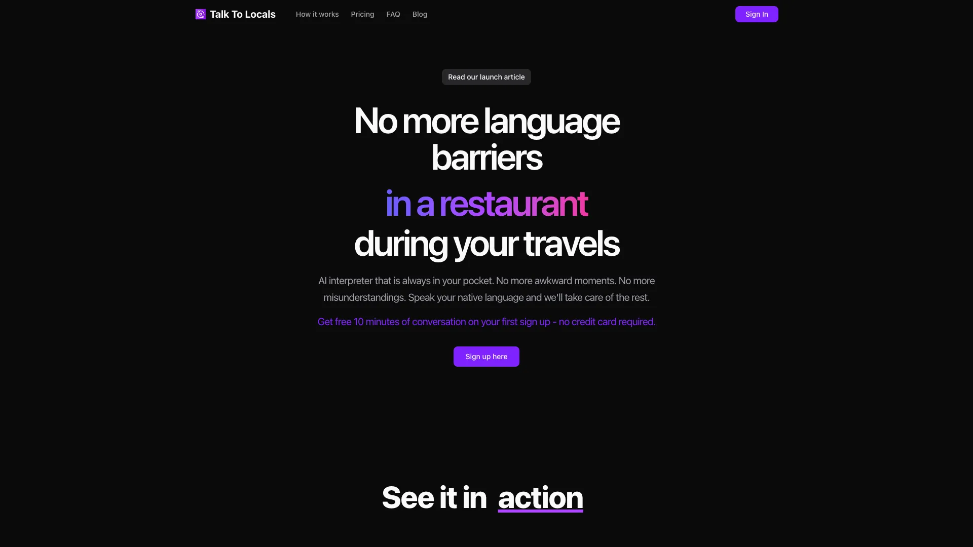 Talk To Locals - AI two-way voice translator Website Screenshot