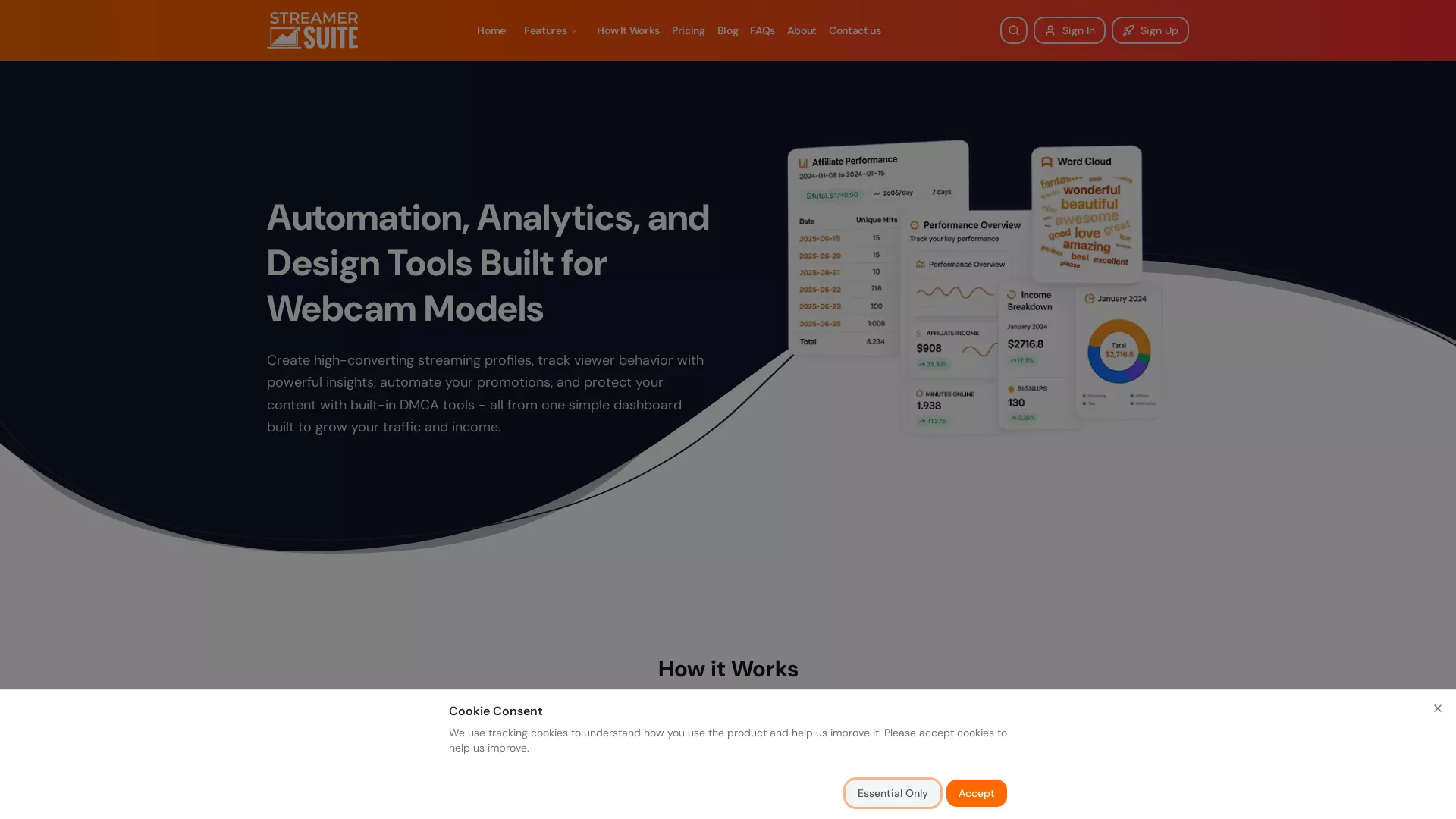 StreamerSuite - AI Data Analysis Tool Website Screenshot