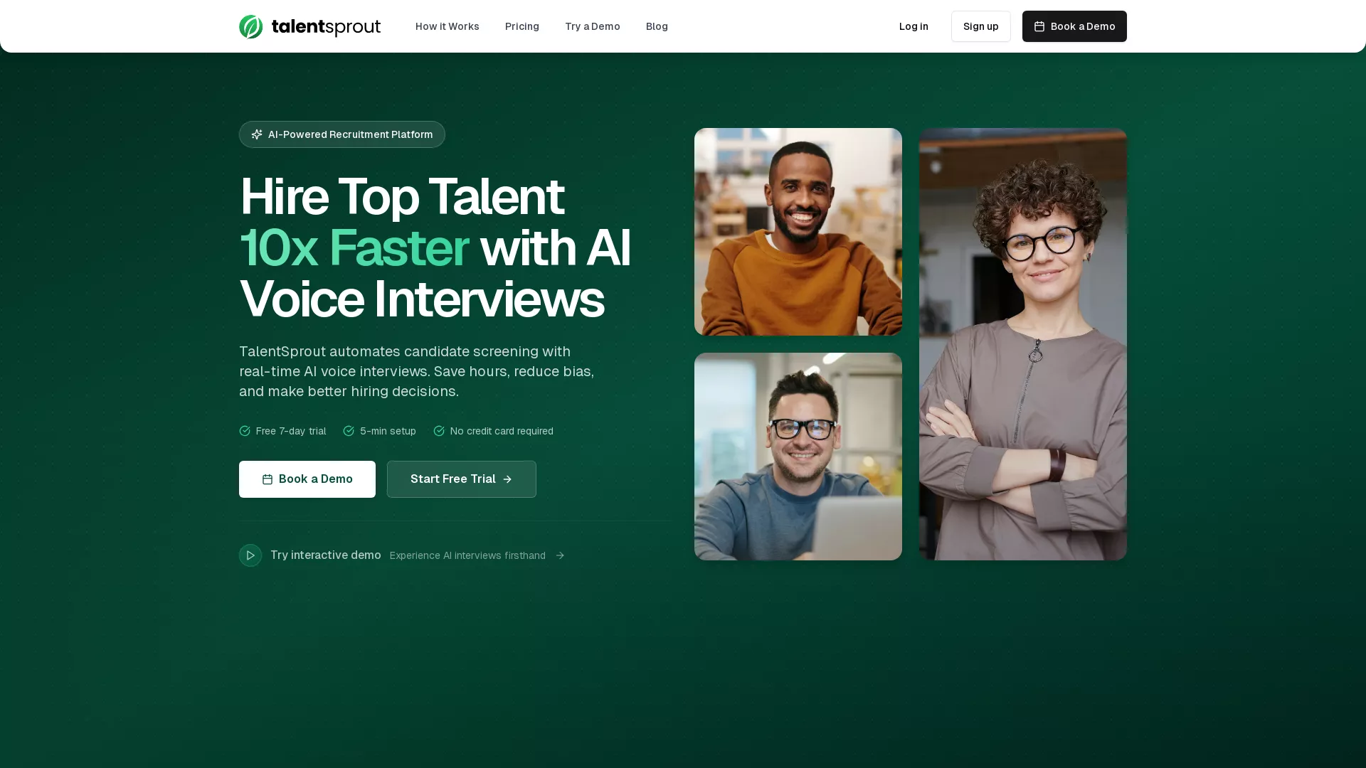 TalentSprout - AI Voice Interview Tool Website Screenshot