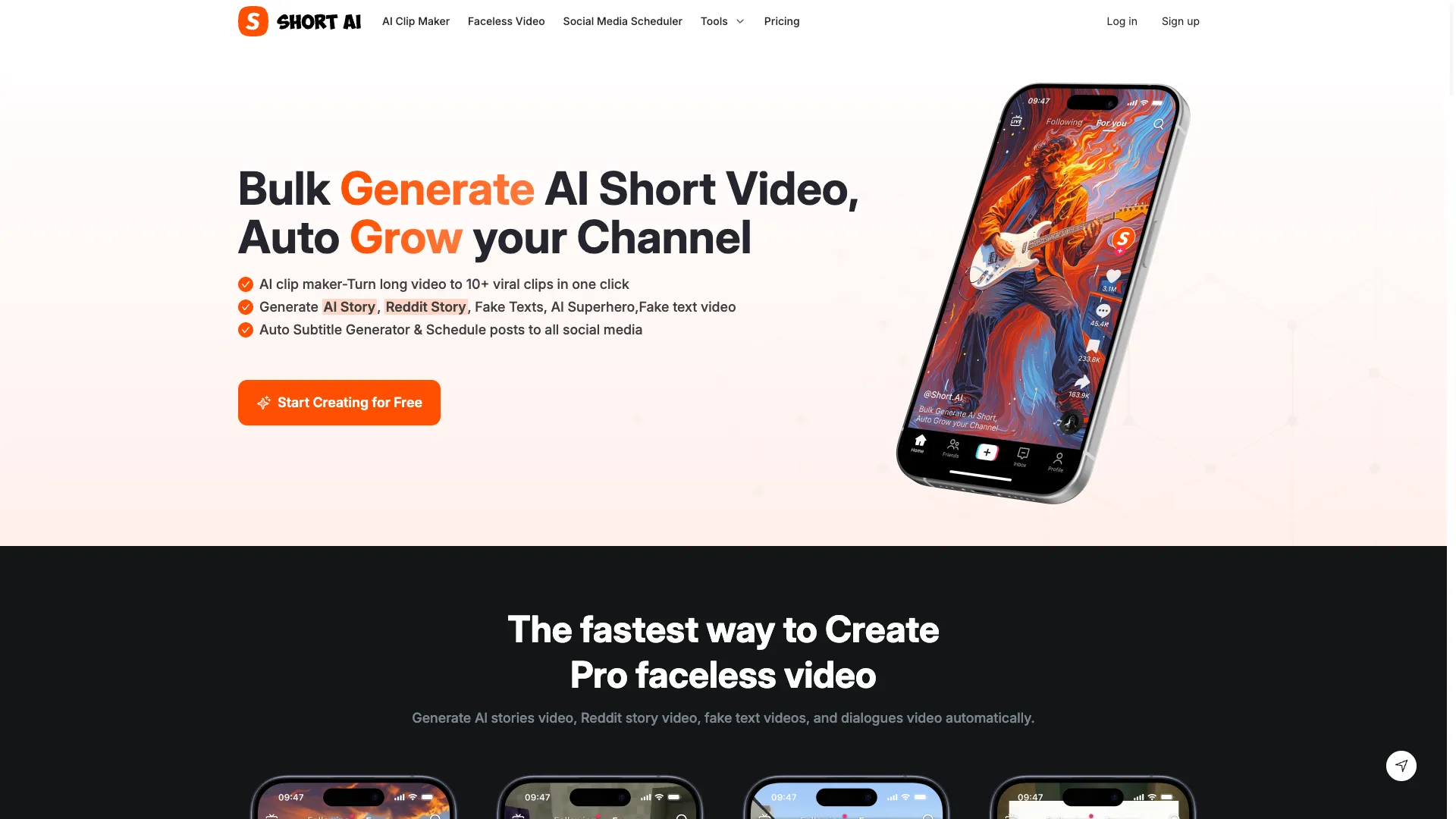 Short AI - AI Text to Videos Tool Website Screenshot