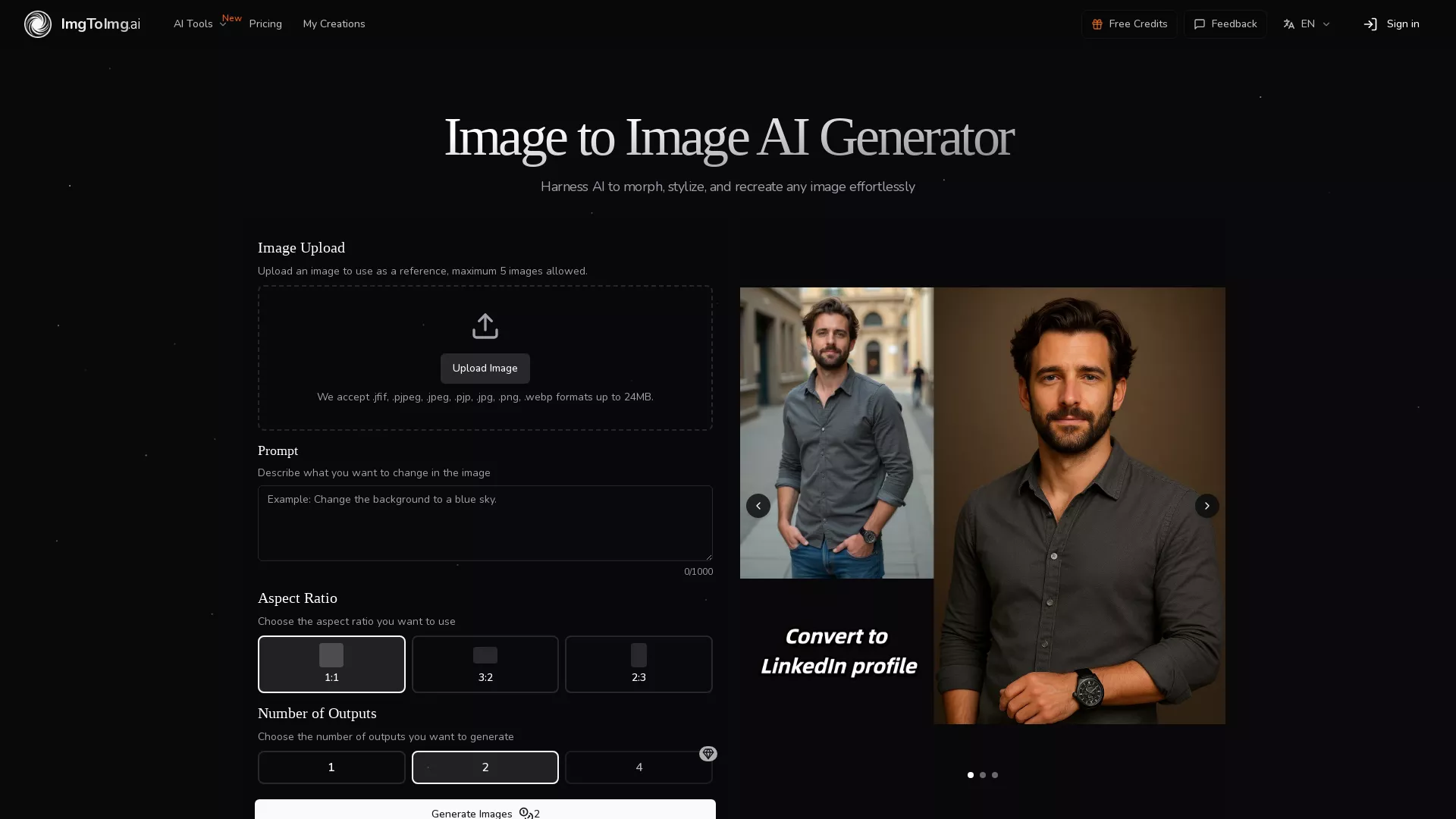 ImgToImg - Image To Image AI Website Screenshot