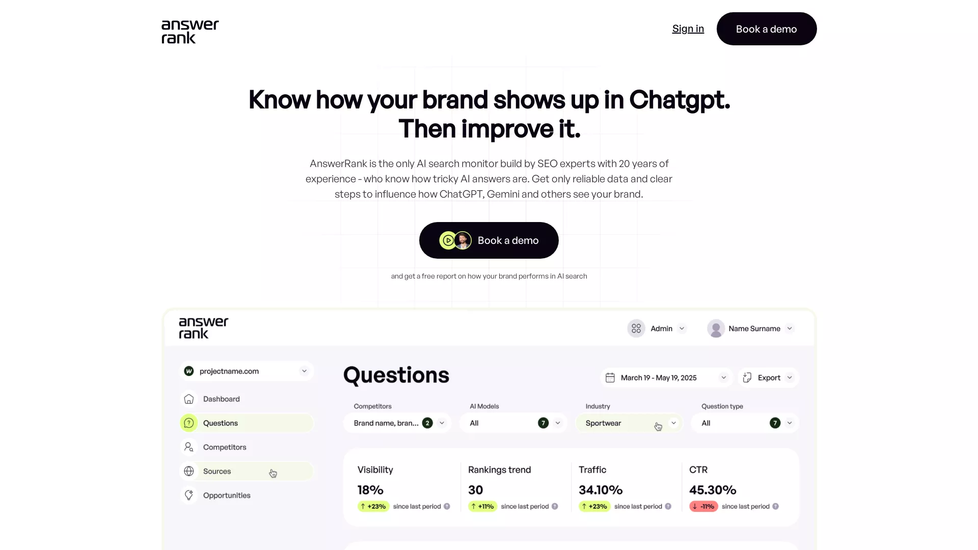 AnswerRank - AI Brand Visibility Tool. Website Screenshot
