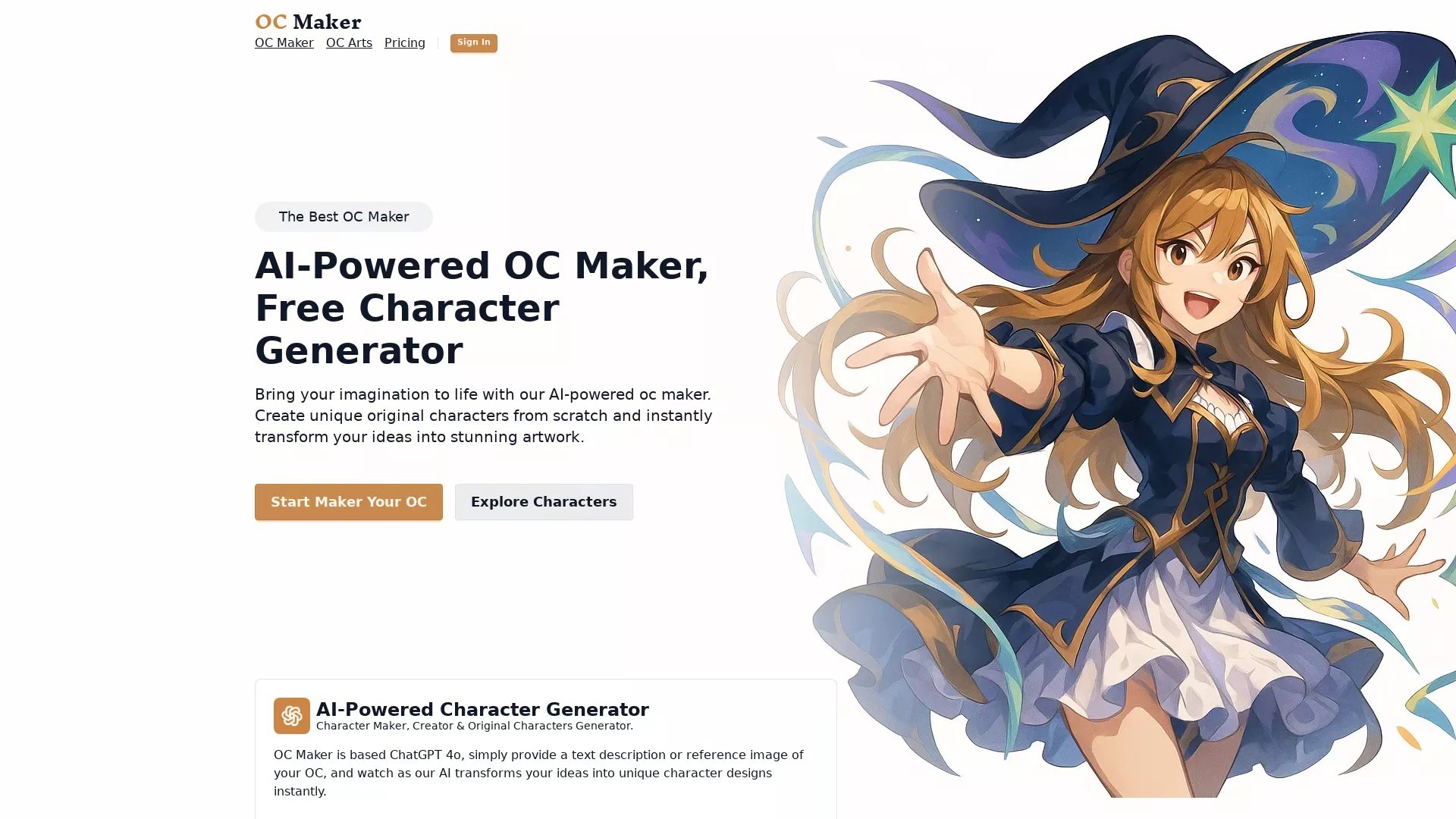 OC Maker - AI Image Generator Website Screenshot