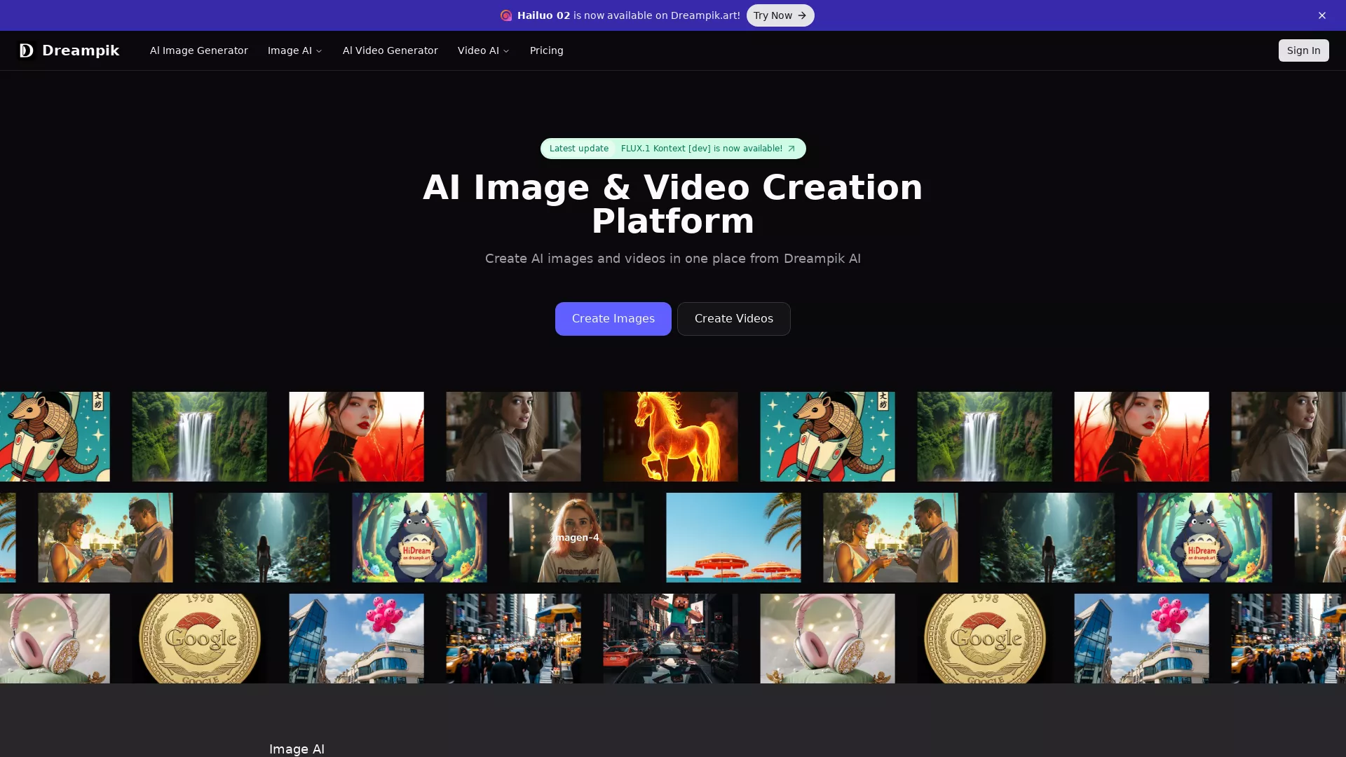 Dreampik - AI Image & Video Generation Tool Website Screenshot