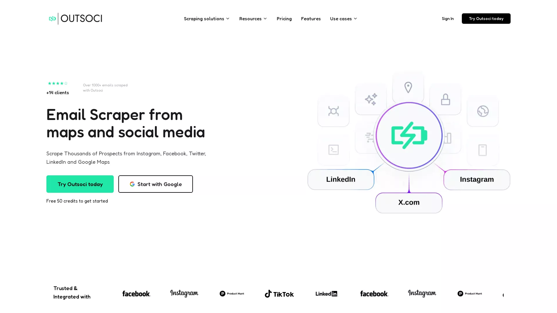 Outsoci - AI Email Scraping Website Screenshot