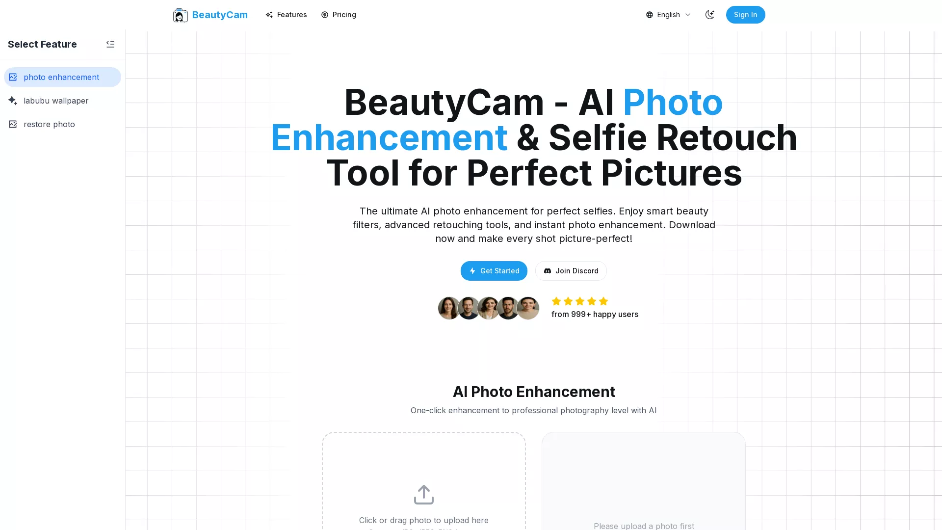 beautycam - AI Image Beauty Tool Website Screenshot