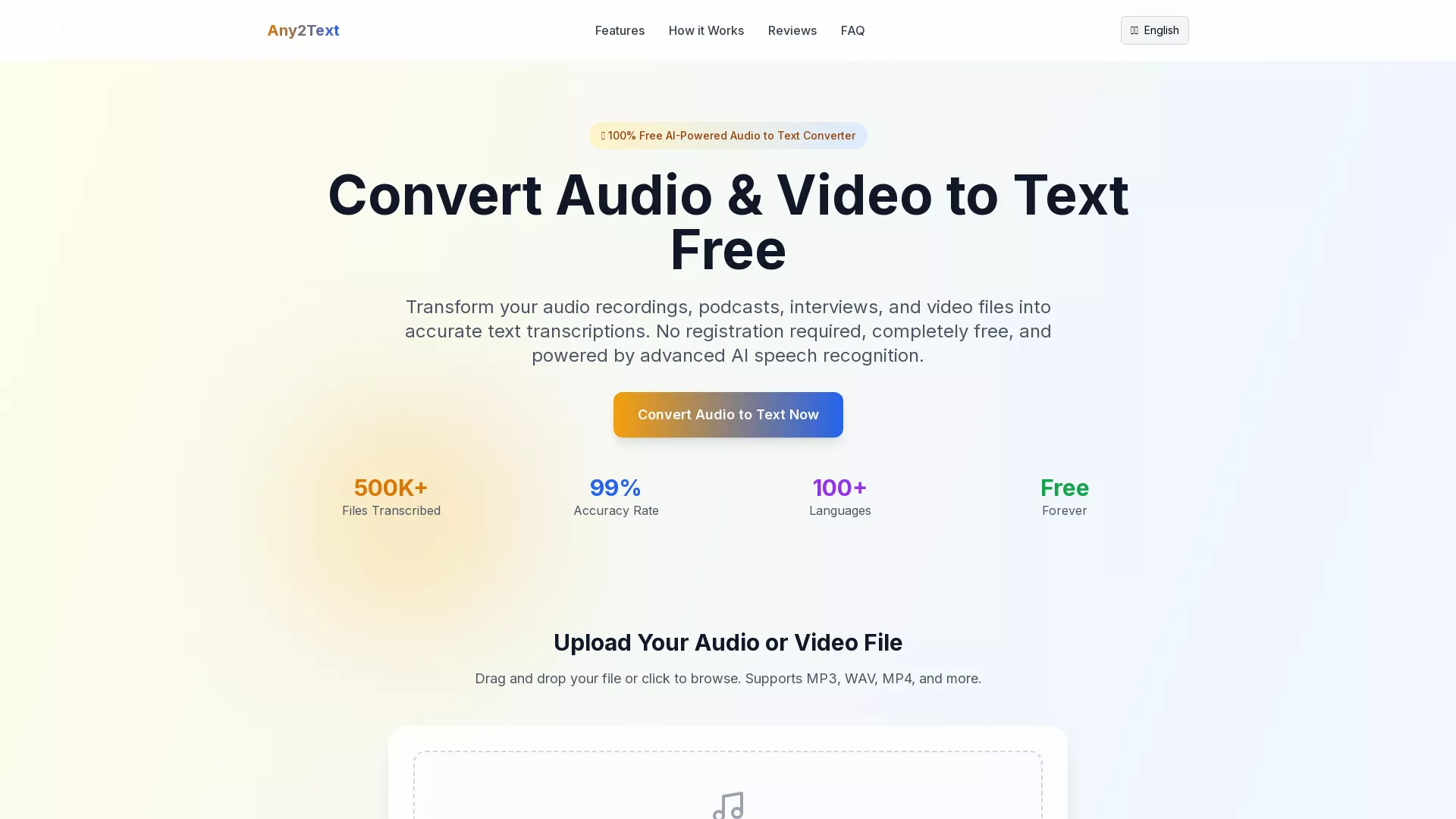 Any2Text - AI aduio to text Website Screenshot