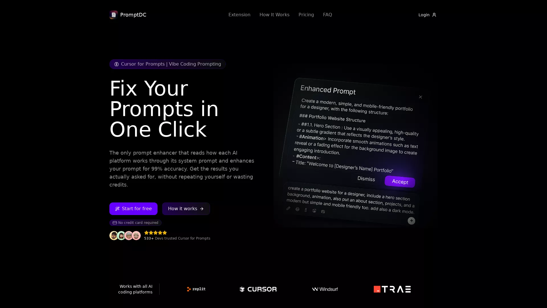 PromptDC - AI Prompt Enhancer Website Screenshot