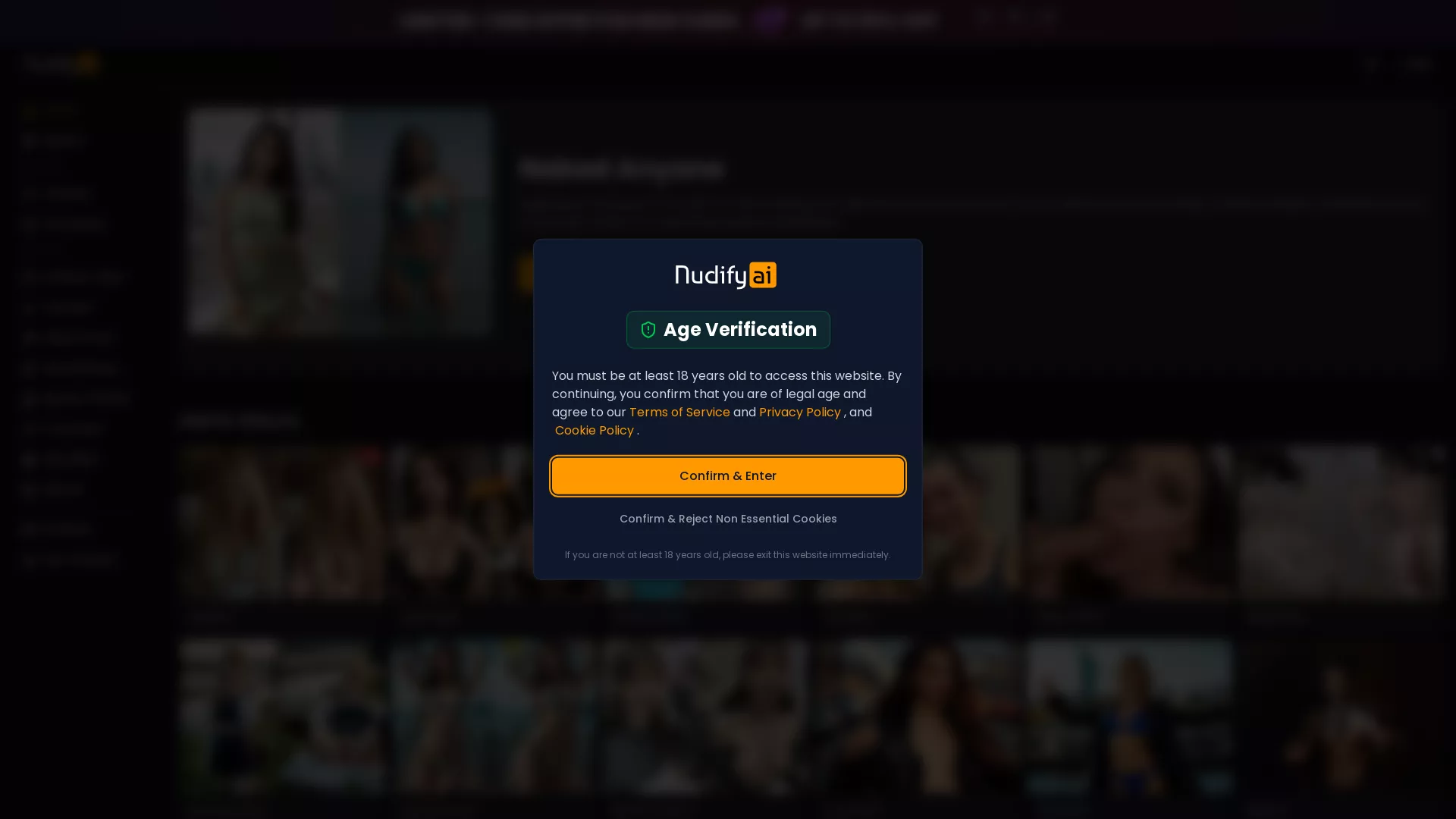 Nudify AI - Undress Photo Video AI Website Screenshot