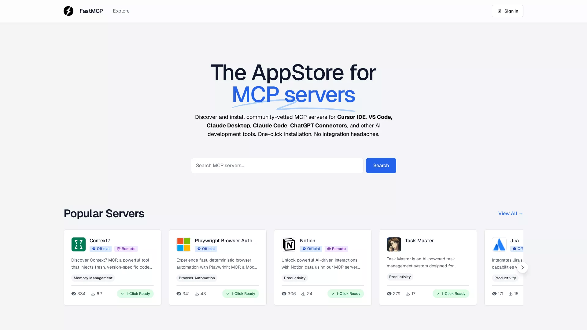 FastMCP - AppStore for MCP Servers Website Screenshot