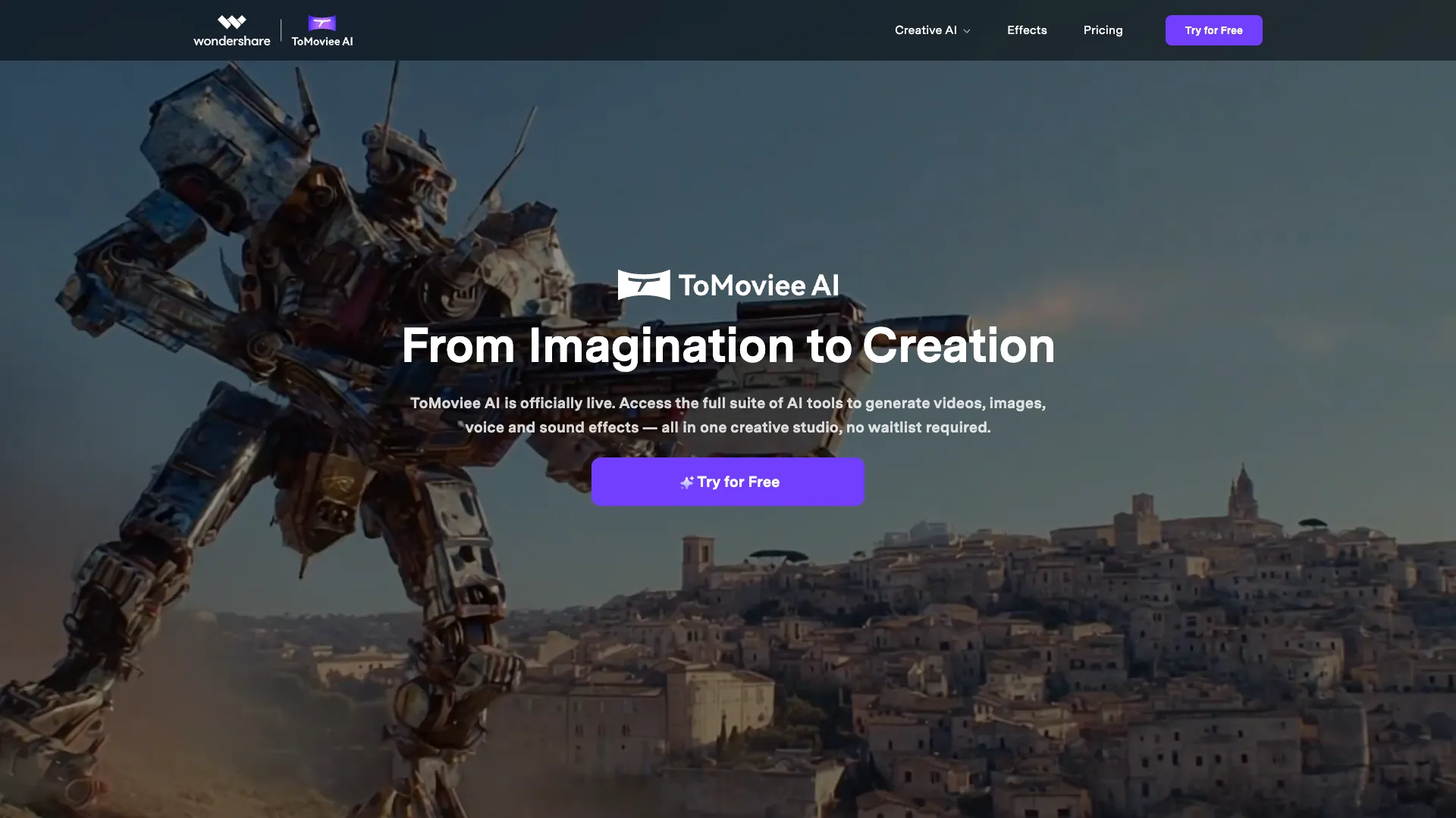 ToMoviee - AI Agent Website Screenshot