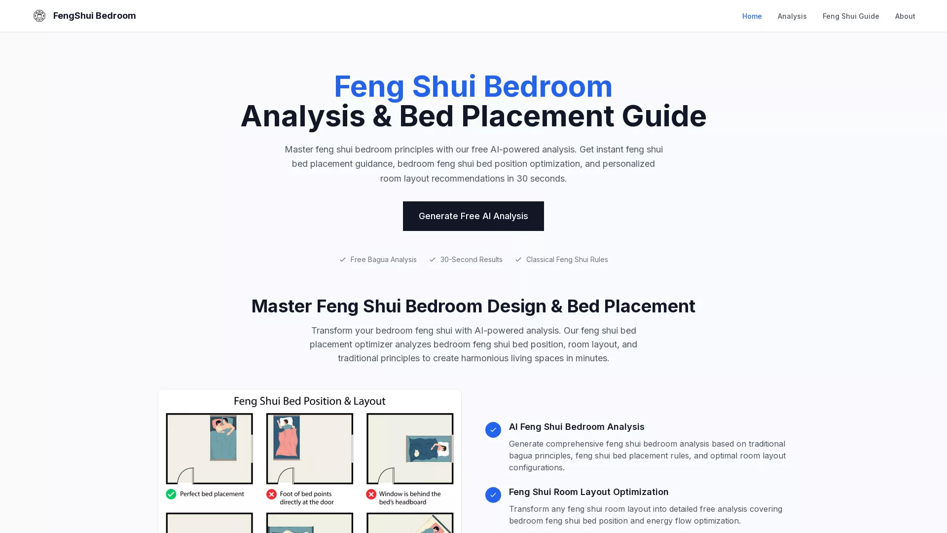 fengshuibedroom - AI Feng Shui Bedroom Analysis Tool Website Screenshot