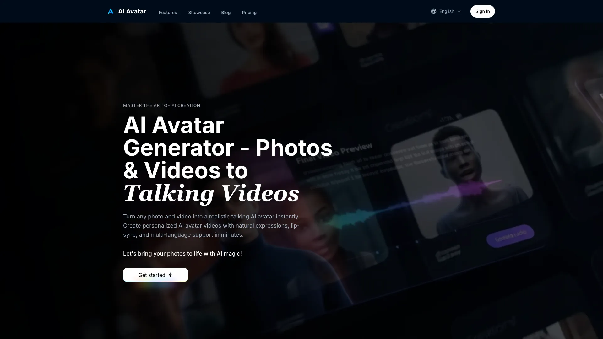 AI Avatar Art - AI Talking Video Generator Website Screenshot