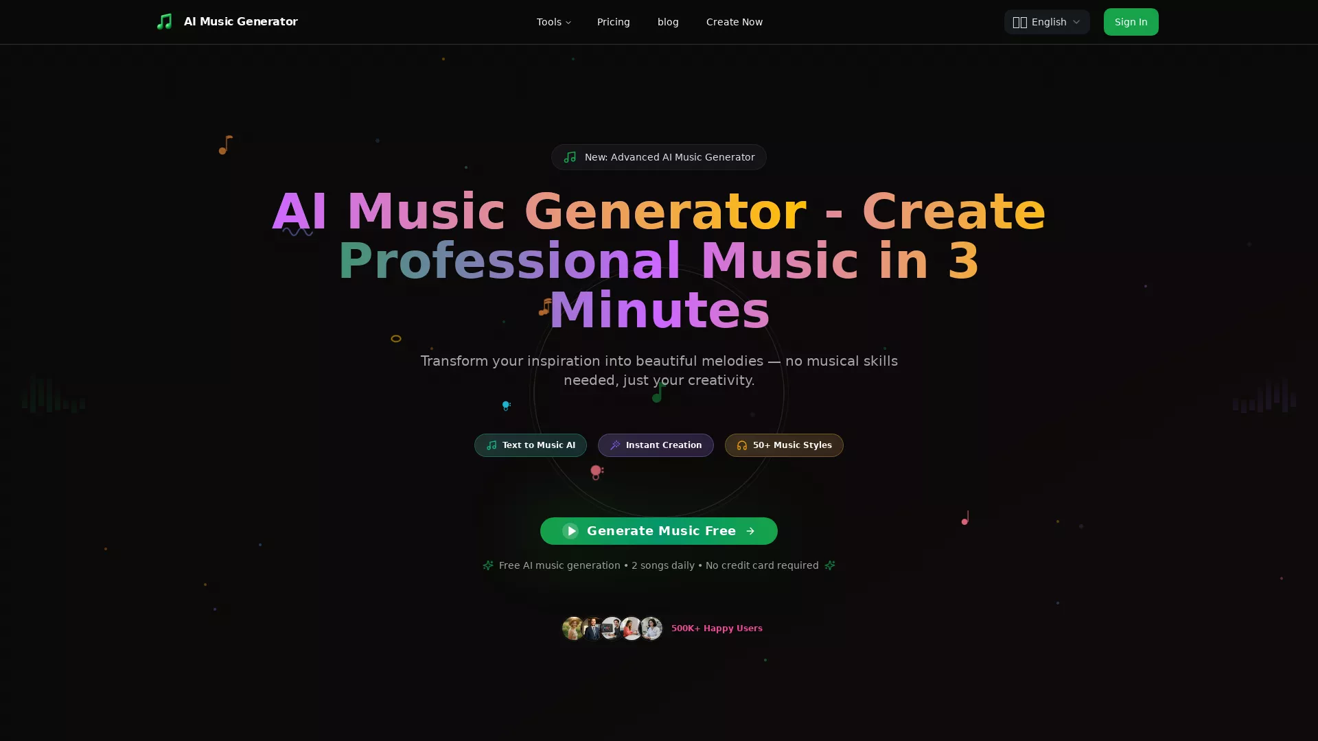 AI Music Generator - advanced AI-powered music creation platform Website Screenshot