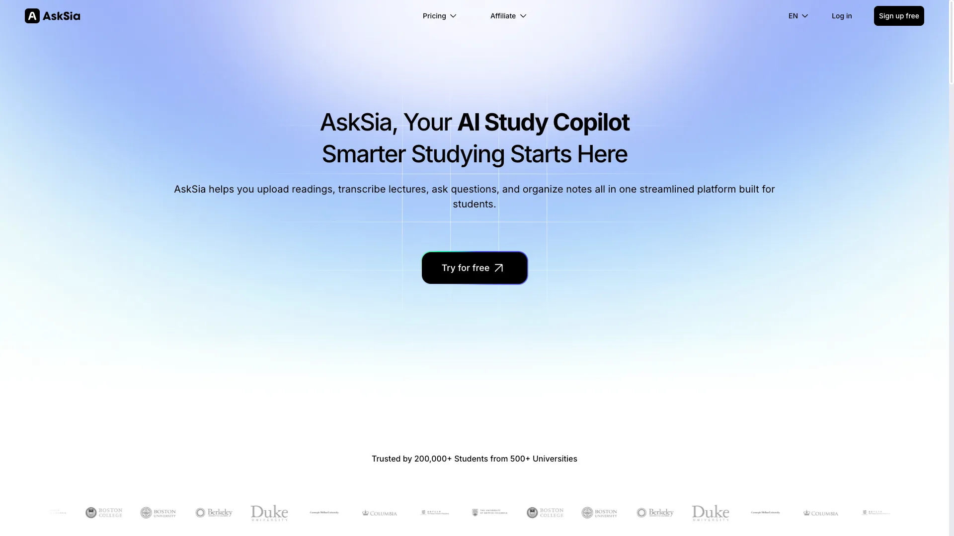 Asksia - AI Learning Tool Website Screenshot