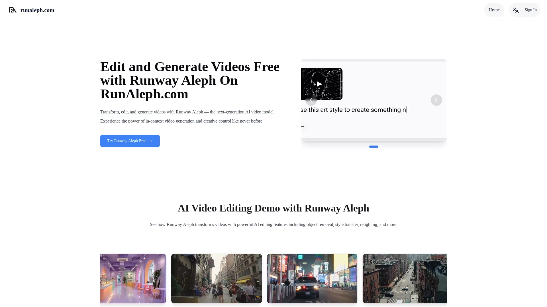 RunAleph.com - AI Video Editing Website Screenshot