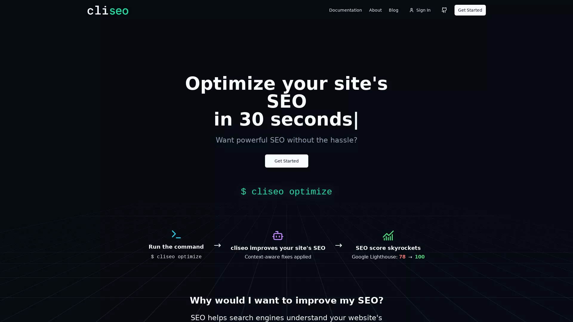 cliseo - AI SEO Optimizer for React and Next.js Website Screenshot