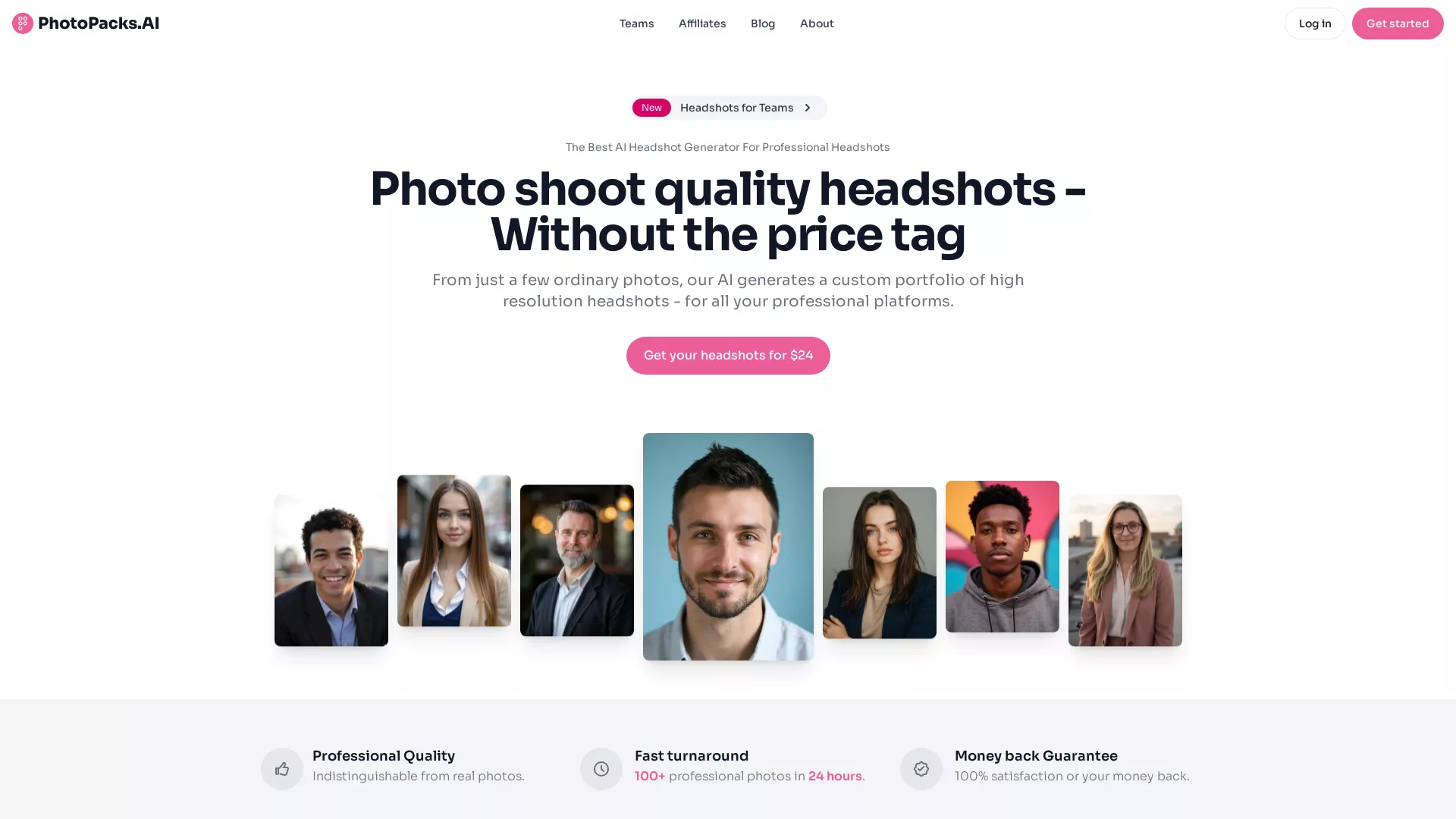 PhotoPacksAI - AI Headshot Generation Website Screenshot