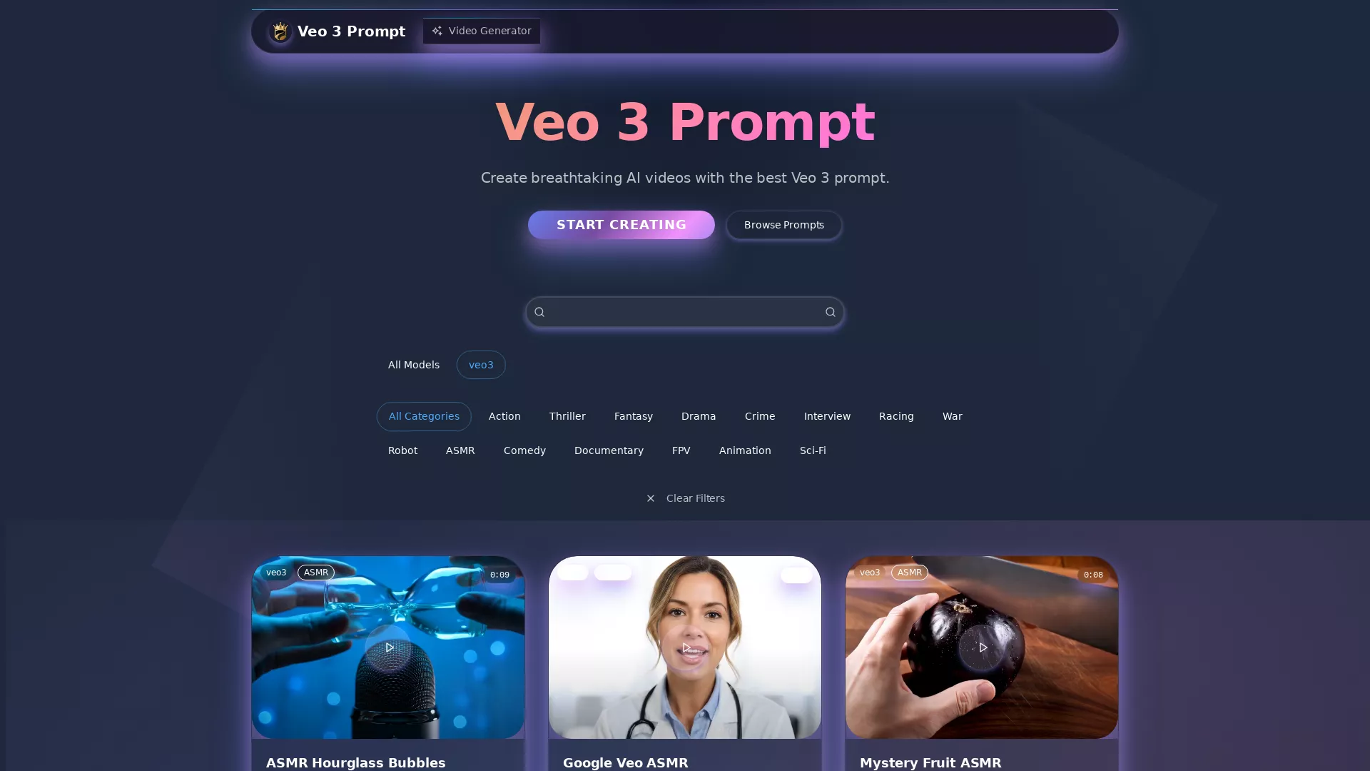 veo3 prompt - AI Vibe Video Generator Website Screenshot