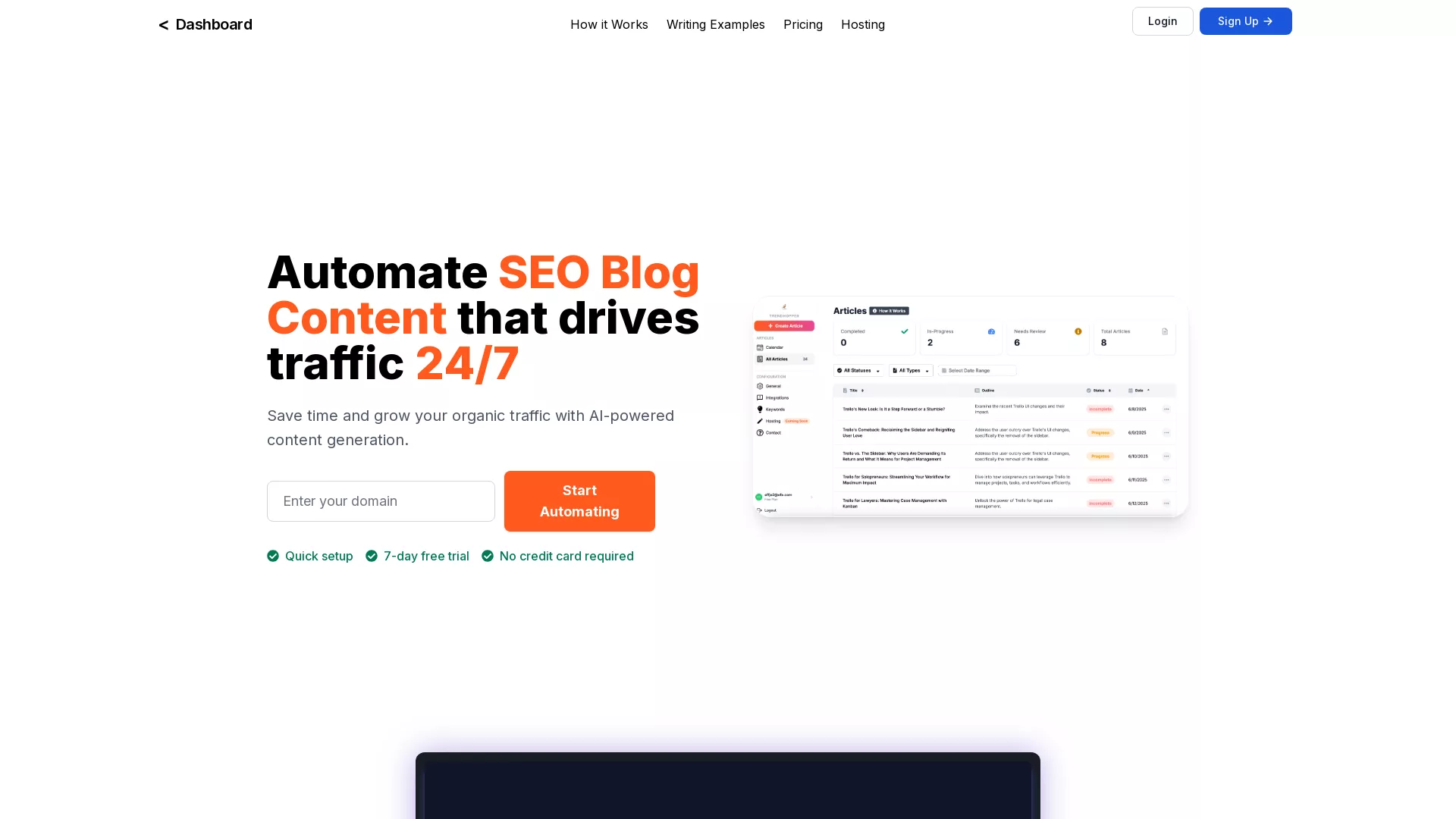 Trendhopper - AI Blog Content Generator Website Screenshot
