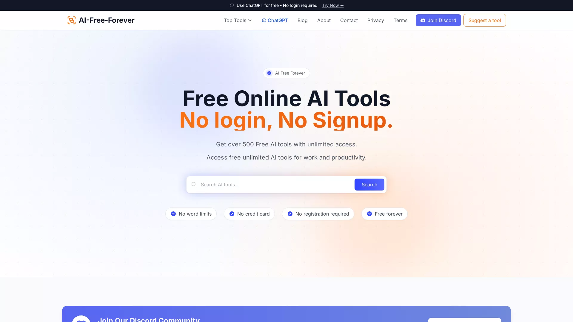 AIFreeForever - AI Content Generator Website Screenshot