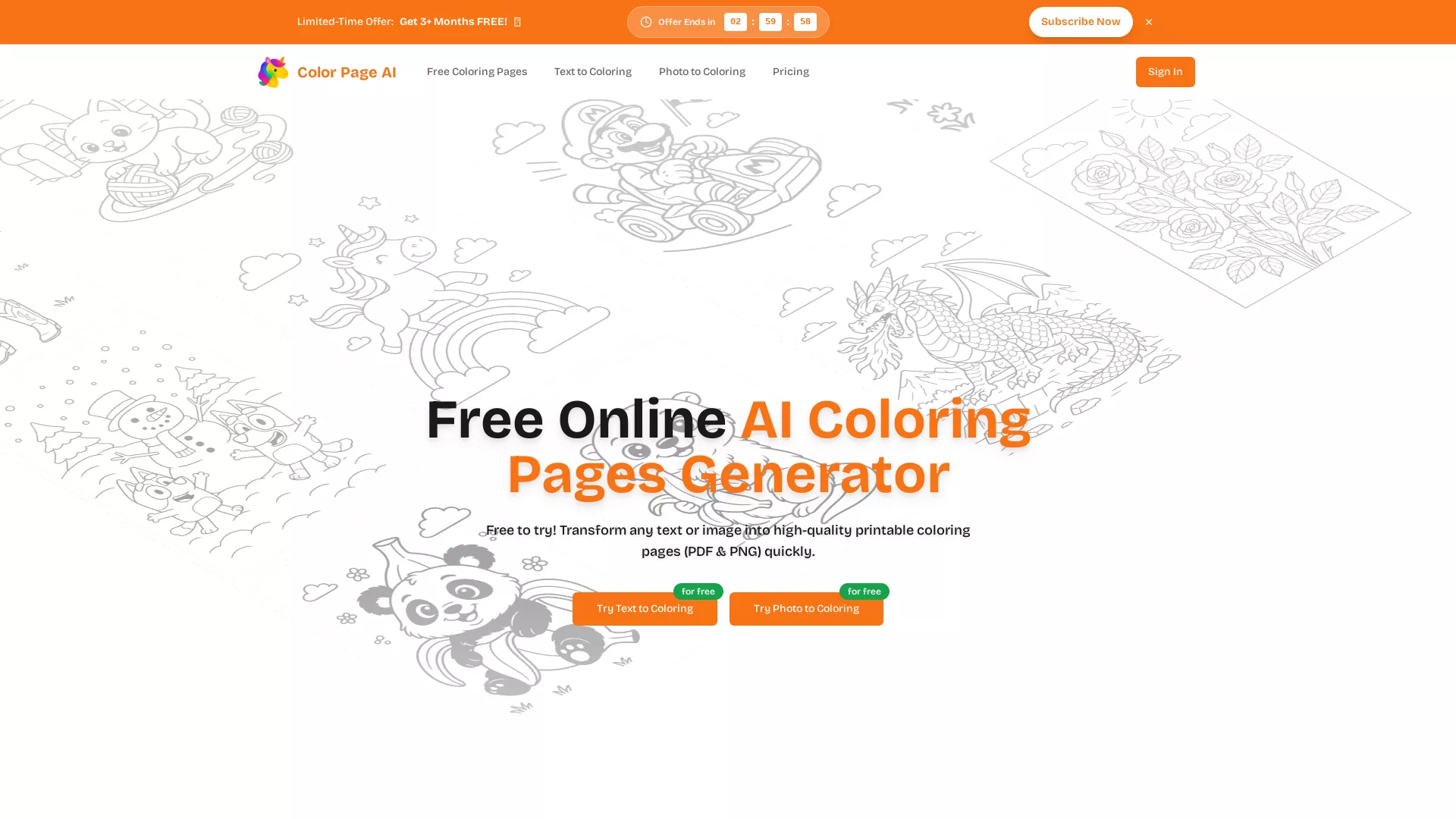 Color Page AI - AI Creative Coloring Tool Website Screenshot