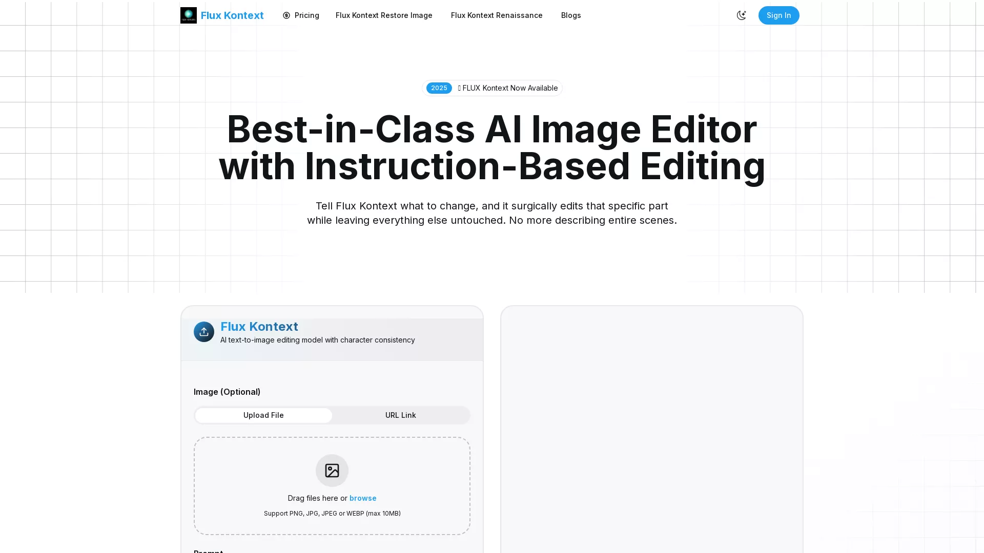 Flux Kontext - AI Image Editing Tool Website Screenshot