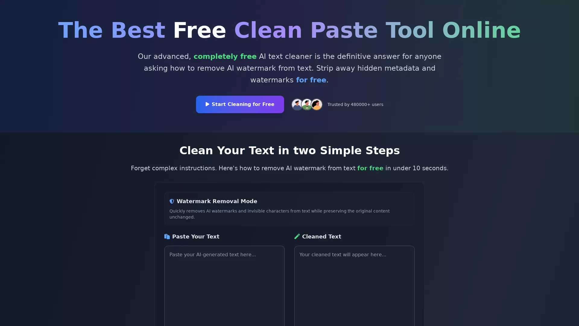 Clean Paste - AI Watermark Removal Tool Website Screenshot